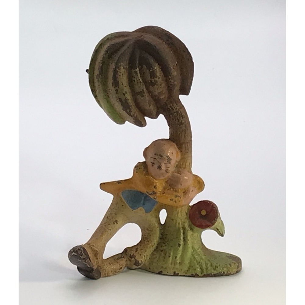 VTG Cast Iron Drunk Leaning On Palm Tree Bottle Opener 4" X 3"